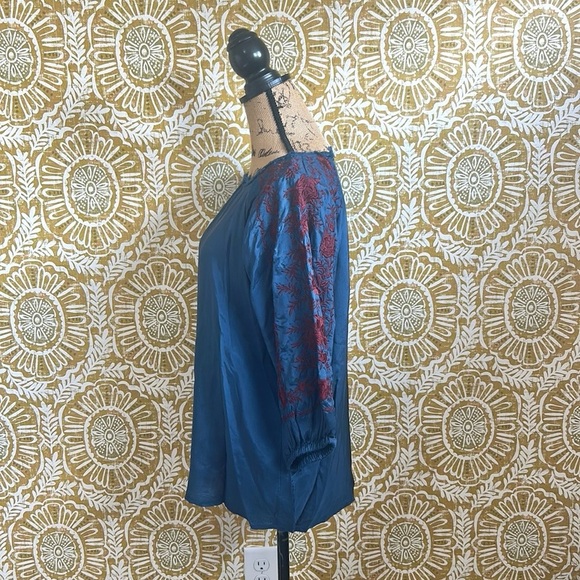 Sundance Parlor Blooms Boho Floral Embroidered Balloon Sleeve Blouse Top size XS - Picture 9 of 12